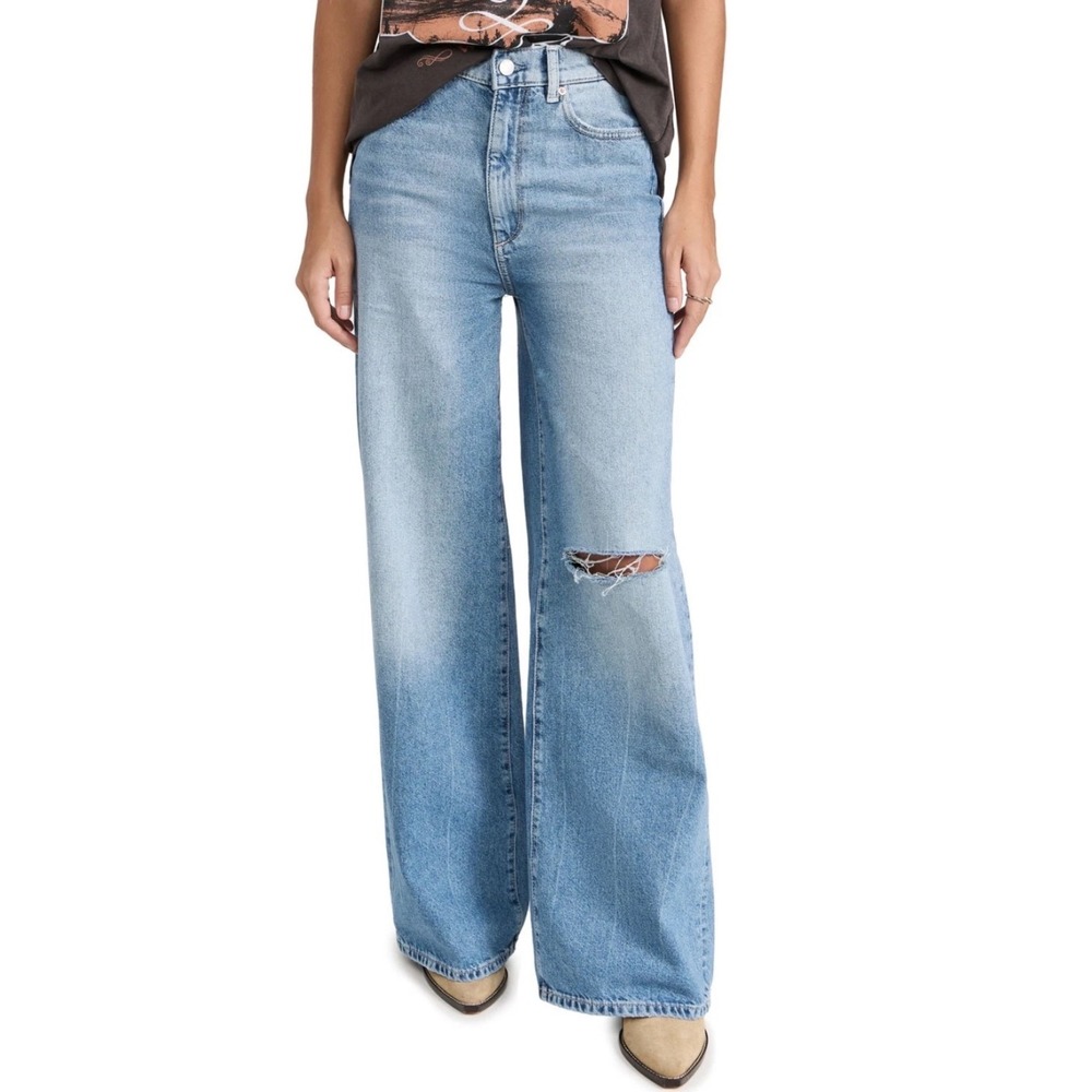 DL1961 Hepburn High Rise Wide Leg Jeans Size 25 Salton Sea Distressed Blue 13557